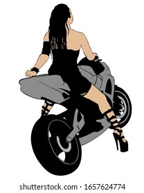 Beauty women on sports motorcycle. Isolated silhouette on a white background