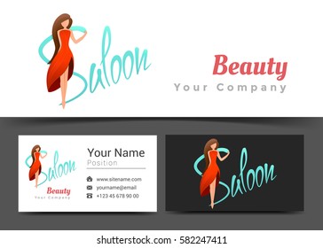 Beauty Women Saloon Corporate Logo and Business Card Sign Template. Creative Design with Colorful Logotype Visual Identity Composition Made of Multicolored Element. Vector Illustration.