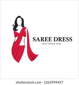 mujeres de belleza vestidas con ropa de sari india, vestido de moda y diseño de belleza ilustración, logo. plantilla