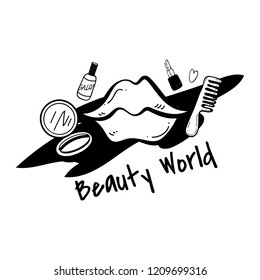 Beauty world makeup shop logo vector
