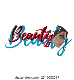 beauty writing with woman's face silhouette