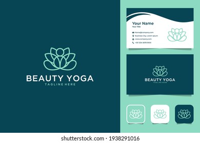 beauty yoga with line art style logo design and business card