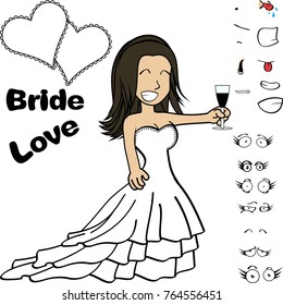 beauty young bride cartoon expressions set in vector format 