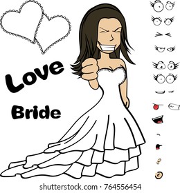 beauty young bride cartoon expressions set in vector format 