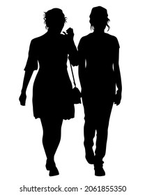 Beauty young girl in dress walking down street. Isolated silhouette on white background