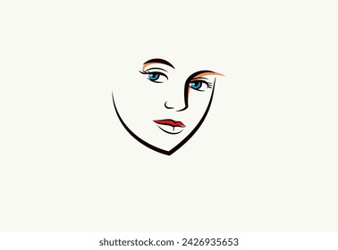 Beauty young woman face vector illustration, logo look like drawing for cosmetology or skincare or cosmetics brand, classic style emblem.