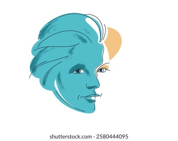 Beauty young woman face vector illustration, logo look like drawing for cosmetology or skincare or cosmetics brand, classic style emblem.