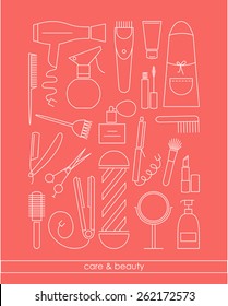 Beauty&Care line icons set for barber shop or beauty salon. Vector illustration