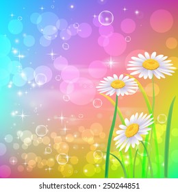 Beautyful camomiles. Vector of spring background