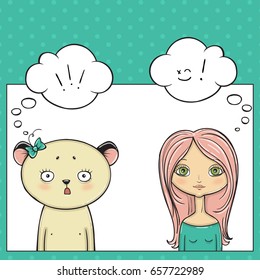 Beautyful girl and panda, Pop art thinking bubble.