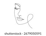 Beautyful lady face in continuous one line drawing. Single line art illustration of woman face.