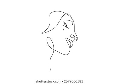 Beautyful lady face in continuous one line drawing. Single line art illustration of woman face.