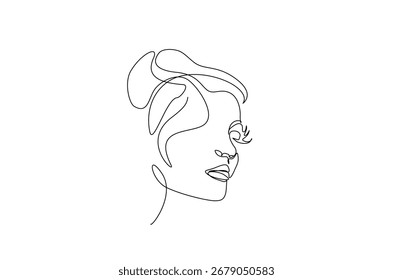 Cara hermosa de la señora en el dibujo continuo de una línea. Ilustración de arte de una sola línea de la cara de la mujer.