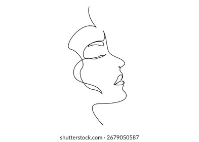 Cara hermosa de la señora en el dibujo continuo de una línea. Ilustración de arte de una sola línea de la cara de la mujer.