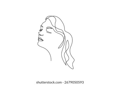 Cara hermosa de la señora en el dibujo continuo de una línea. Ilustración de arte de una sola línea de la cara de la mujer.