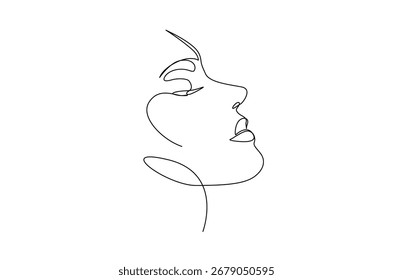 Cara hermosa de la señora en el dibujo continuo de una línea. Ilustración de arte de una sola línea de la cara de la mujer.