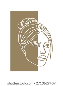 Rosto de senhora bonito em contínuo um desenho de linha. Ilustração em uma única linha de um rosto de mulher. Elegante, estética, arte feminina para o conceito de beleza.