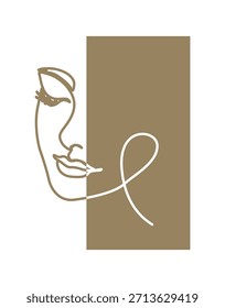 Beautyful lady face in continuous one line drawing. Single line art illustration of woman face. Elegant, Aesthetic, feminine art for beauty concept.