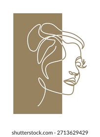 Rosto de senhora bonito em contínuo um desenho de linha. Ilustração em uma única linha de um rosto de mulher. Elegante, estética, arte feminina para o conceito de beleza.