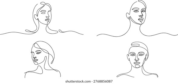 Beautyful lady face in continuous one line drawing. Single line art illustration of woman face. one line Icon drawing
