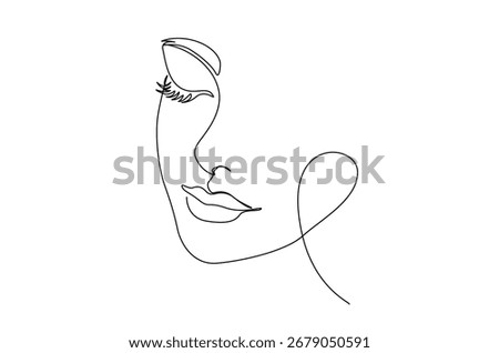 Beautyful lady face in continuous one line drawing. Single line art illustration of woman face.