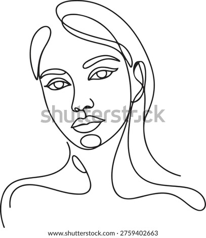 Beautyful lady face in continuous one line drawing. Single line art illustration of woman face. one line Icon drawing
