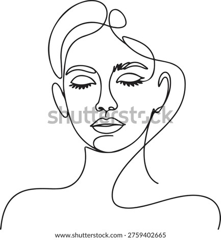 Beautyful lady face in continuous one line drawing. Single line art illustration of woman face. one line Icon drawing
