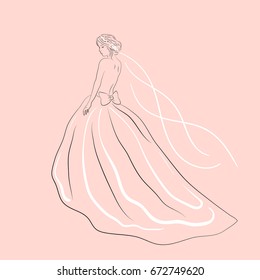 Beautyful silhouette of bride with veil.vector illustration