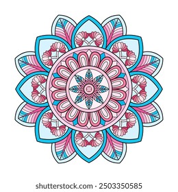 Beautyful traditional ornamental colour mandala coloring book page. Easy Mandala Coloring Book Pages for Adults to Relax, Experiences Give Relief. Resizeable Vector File.