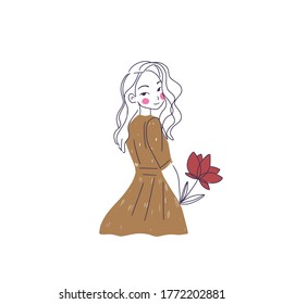 Beautyful young woman line art in stylish clothes