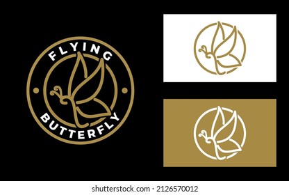 beautyfull flying butterfly stamp label logo with simple minimalist line art style