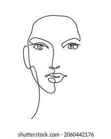 Beautyfull Girl Face. Attractive Young Woman Portrait Female Beauty Concept. Continuous Line Drawing. Black And White Vector Illustration