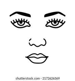 Beautyfull Girl Face. Attractive Young Woman Portrait Female Beauty Concept. Line Drawing. Black And White Vector Illustration. Minimalist Style Portrait.