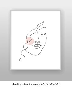 Beautyfull girl face. Attractive young woman portrait female beauty concept. Continuous  line drawing. Black and white vector illustration