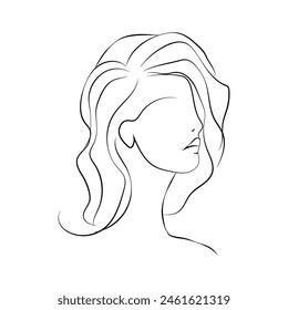 Beautyfull girl face. Attractive young woman portrait female beauty concept. Continuous one line drawing. Black and white 