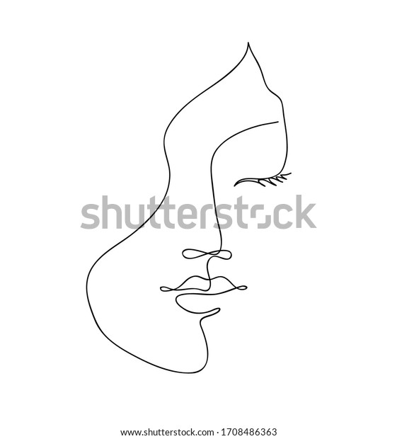 Beautyfull girl face. Attractive young woman\
portrait female beauty concept. Continuous one line drawing. Black\
and white vector\
illustration
