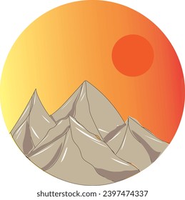  beautyfull hill and sun vector icon art