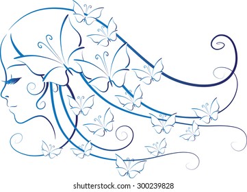 beauty's hair with butterfly design
