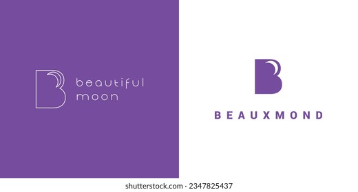 Beaux mond logo design with vector B letter symbol and the moon. 