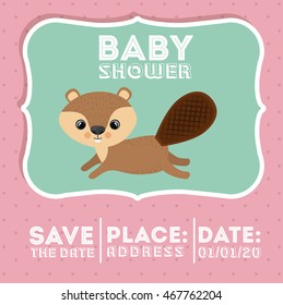beaver animal baby shower card icon vector illustration graphic
