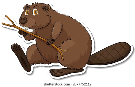 Beaver animal cartoon sticker illustration