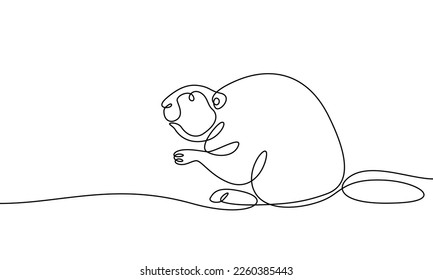 Beaver. An animal drawn with a continuous line. Banner. Vector flat illustration