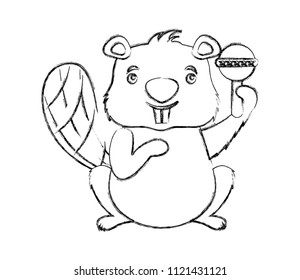 beaver animal with jingle bell isolated icon