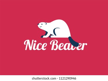 Beaver animal logo - friendly beaver illustration and text Nice beaver - vector graphic design on red background