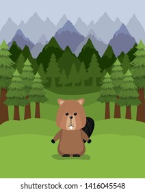 Beaver animal and pine trees design