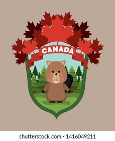 Beaver animal and pine trees design