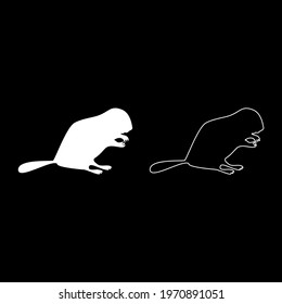 Beaver animal Rodent stand silhouette white color vector illustration solid outline style image