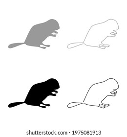 Beaver animal Rodent stand silhouette grey black color vector illustration solid outline style image