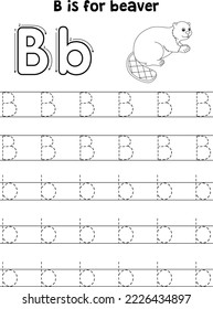 Beaver Animal Tracing Letter ABC Coloring Page B