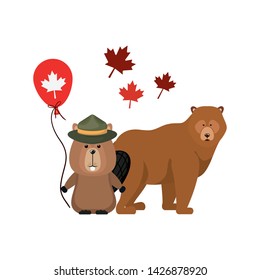 Beaver and bear animal of canada design